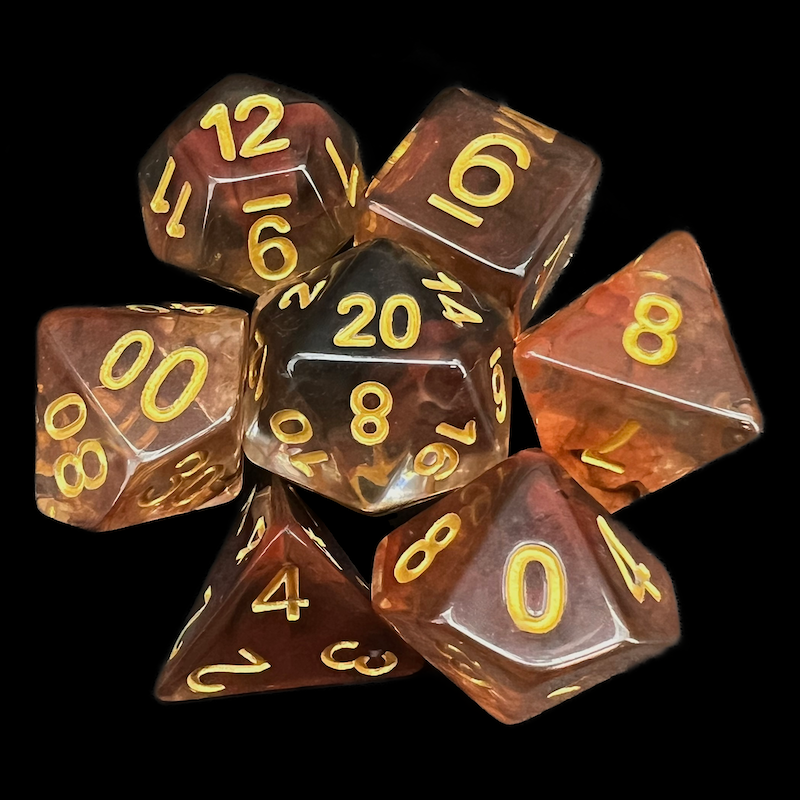 TDSO Pearl Swirl Black & Red with Gold 7 Dice Polyset