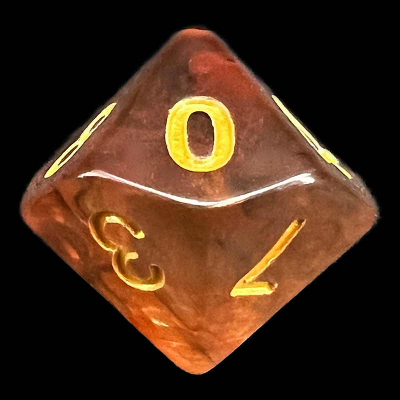TDSO Pearl Swirl Black & Red with Gold D10 Dice
