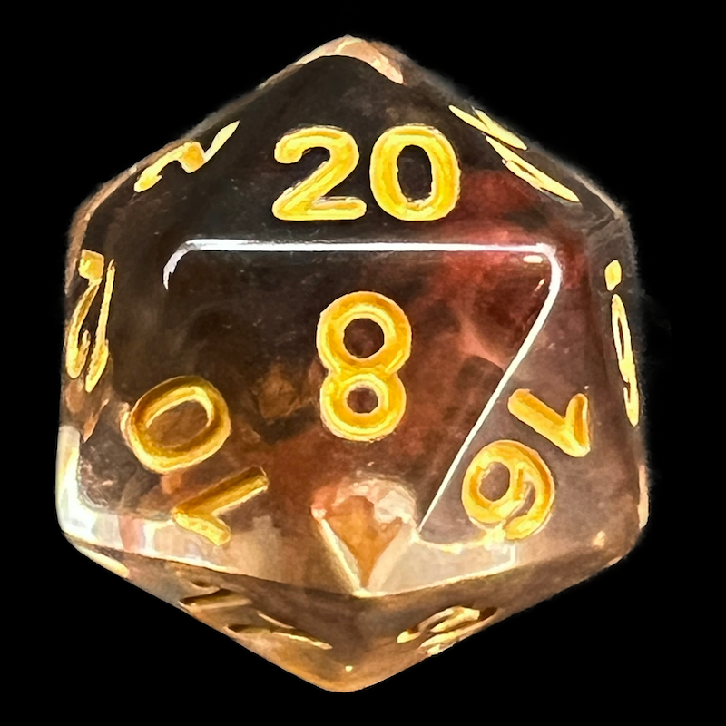 TDSO Pearl Swirl Black & Red with Gold D20 Dice