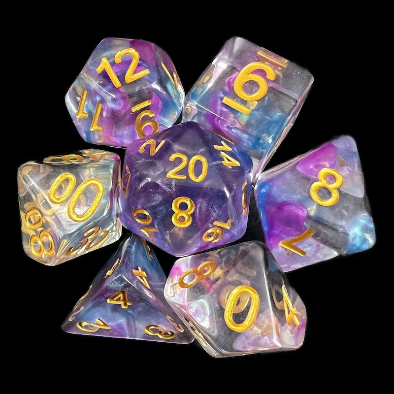 TDSO Pearl Swirl Blue & Purple 7 Dice Polyset