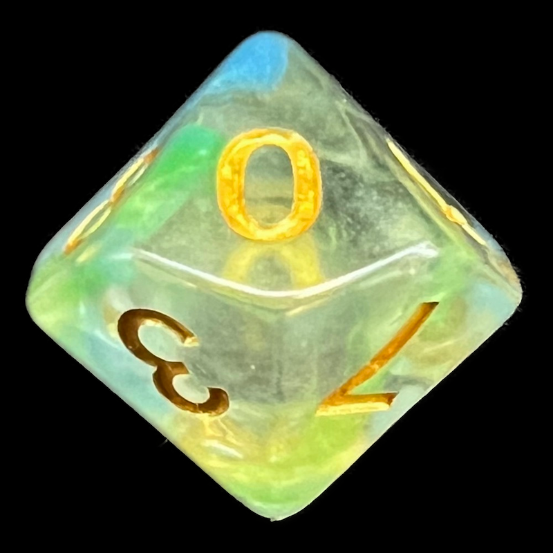 TDSO Pearl Swirl Green & Blue D10 Dice