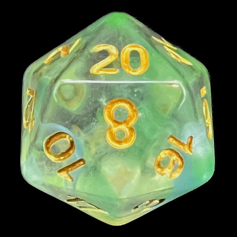 TDSO Pearl Swirl Green & Blue D20 Dice
