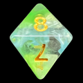 TDSO Pearl Swirl Green & Blue D8 Dice