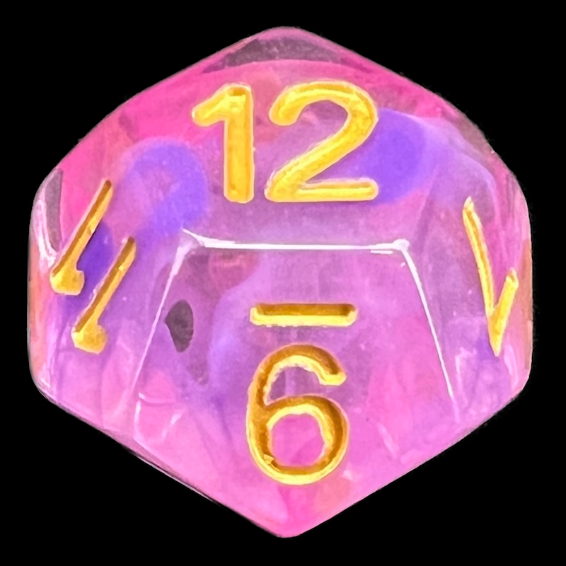 TDSO Pearl Swirl Pink & Purple with Gold D12 Dice