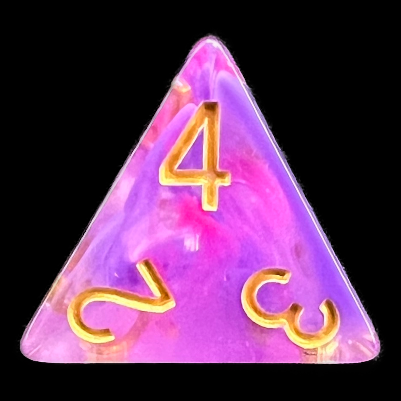 TDSO Pearl Swirl Pink & Purple with Gold D4 Dice