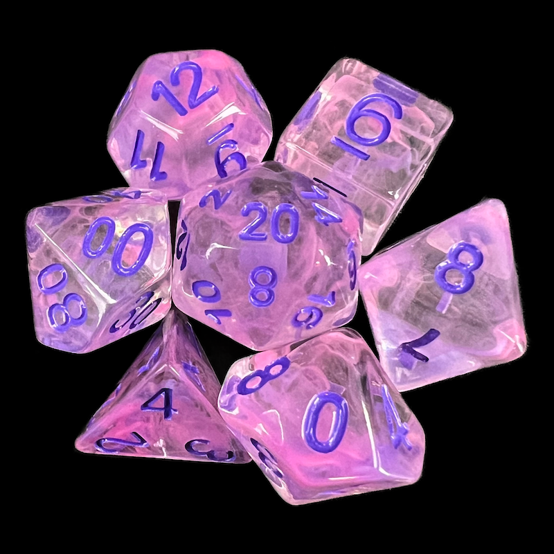 TDSO Pearl Swirl Pink & Purple with Purple 7 Dice Polyset