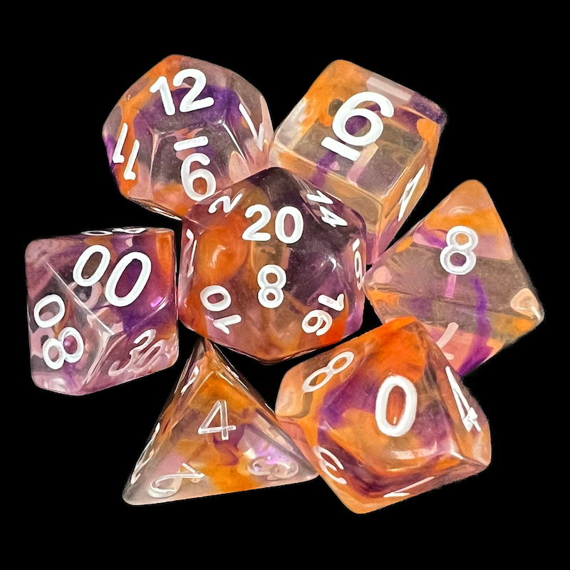 TDSO Pearl Swirl Purple & Orange 7 Dice Polyset