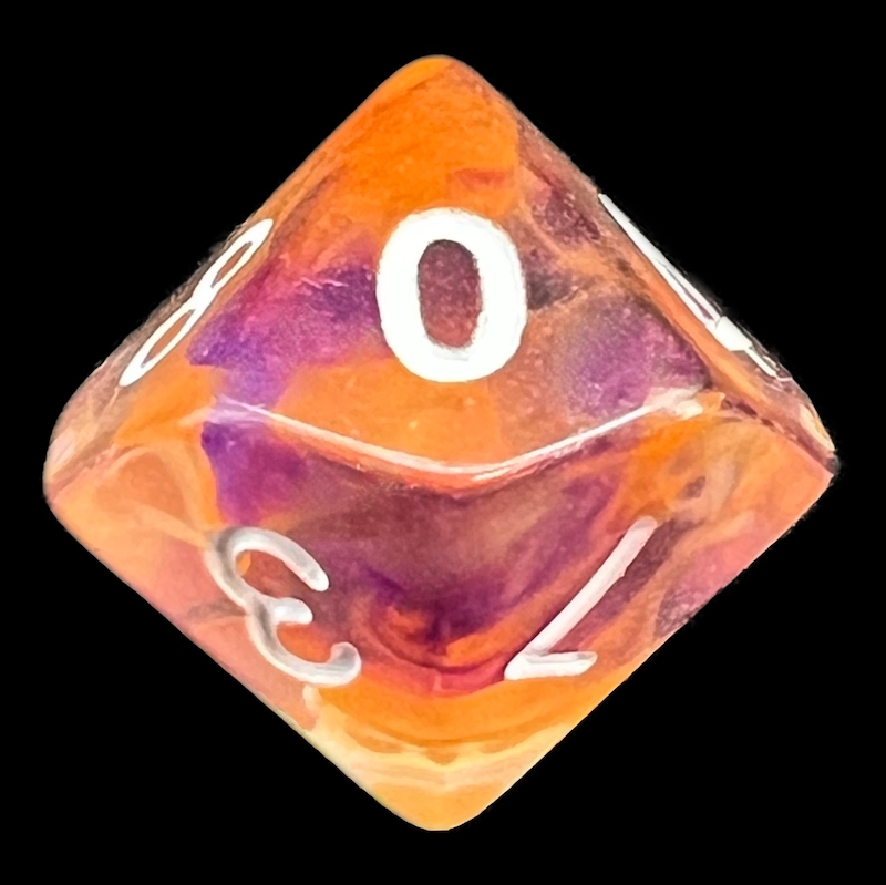 TDSO Pearl Swirl Purple & Orange D10 Dice