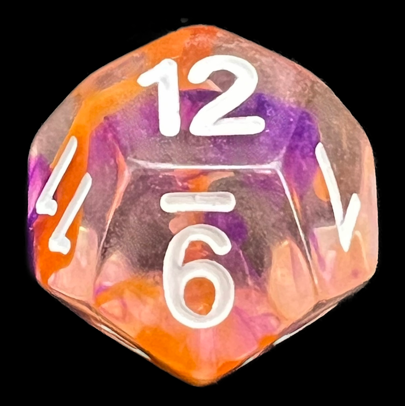 TDSO Pearl Swirl Purple & Orange D12 Dice