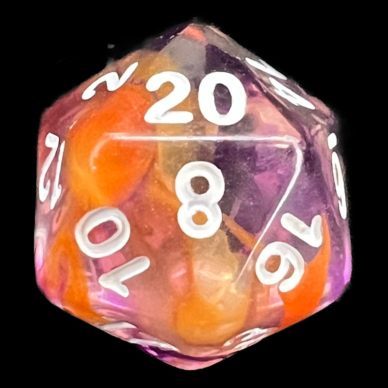 TDSO Pearl Swirl Purple & Orange D20 Dice