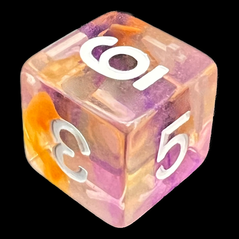 TDSO Pearl Swirl Purple & Orange D6 Dice
