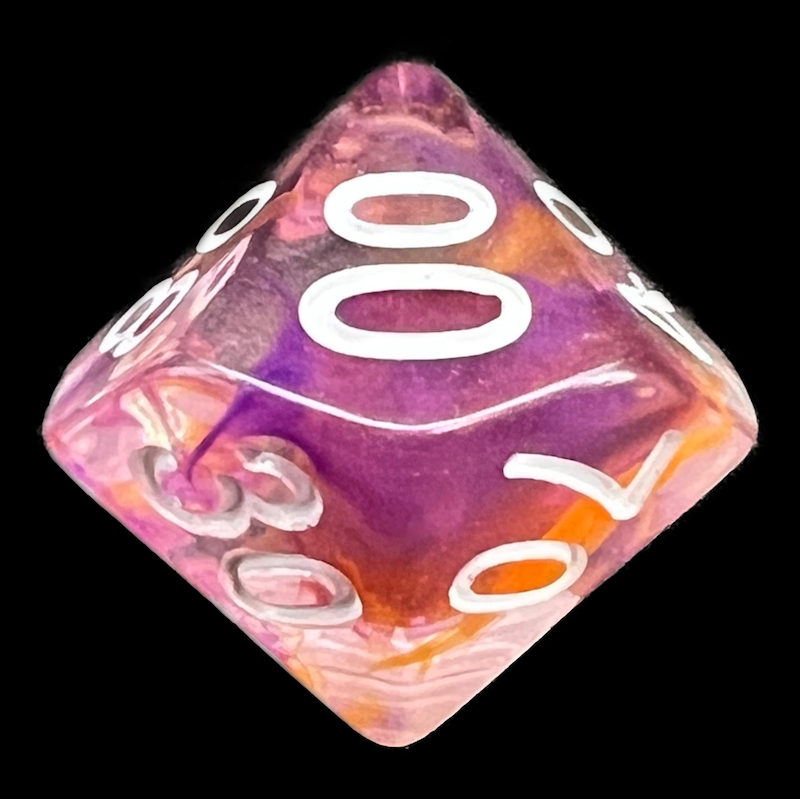 TDSO Pearl Swirl Purple & Orange Percentile Dice