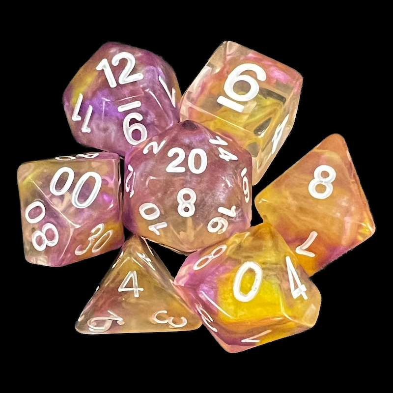 TDSO Pearl Swirl Purple & Yellow 7 Dice Polyset