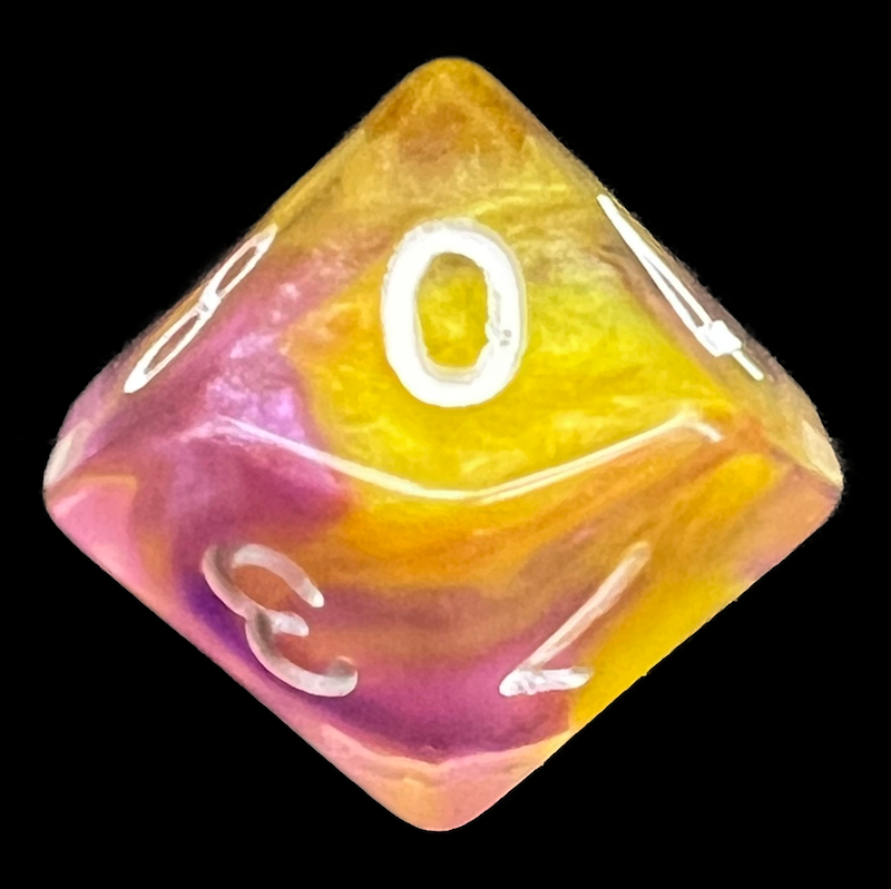 TDSO Pearl Swirl Purple & Yellow D10 Dice