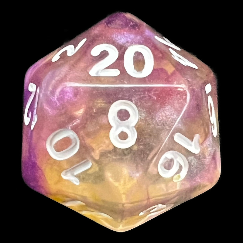 TDSO Pearl Swirl Purple & Yellow D20 Dice
