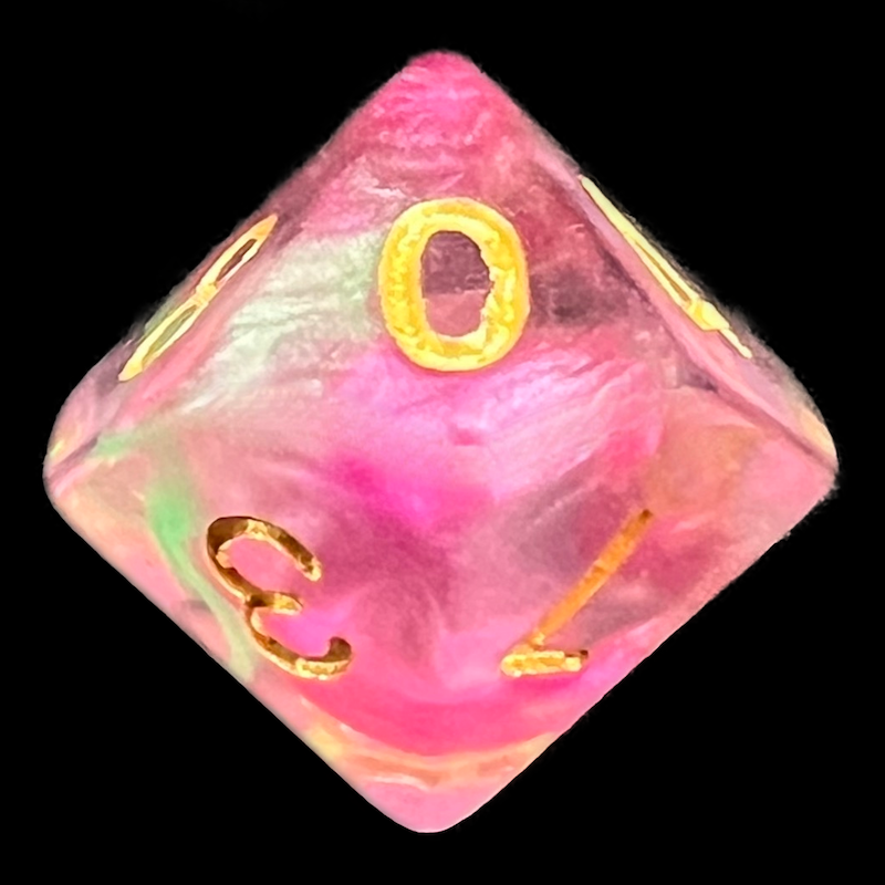 TDSO Pearl Swirl Rose & Green D10 Dice