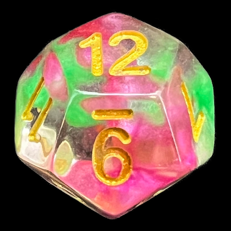 TDSO Pearl Swirl Rose & Green D12 Dice