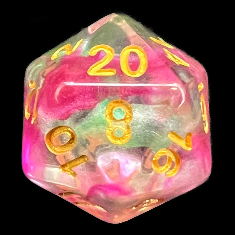 TDSO Pearl Swirl Rose & Green D20 Dice