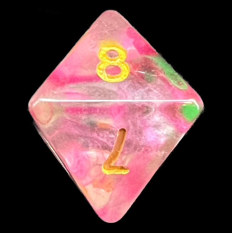 TDSO Pearl Swirl Rose & Green D8 Dice