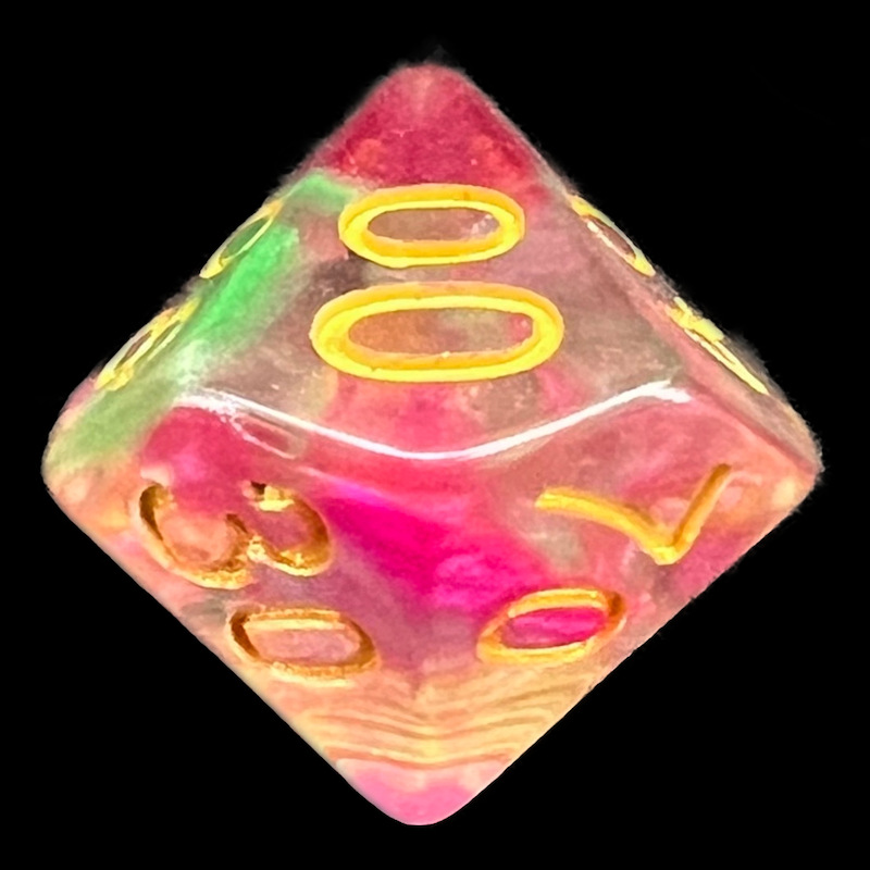 TDSO Pearl Swirl Rose & Green Percentile Dice