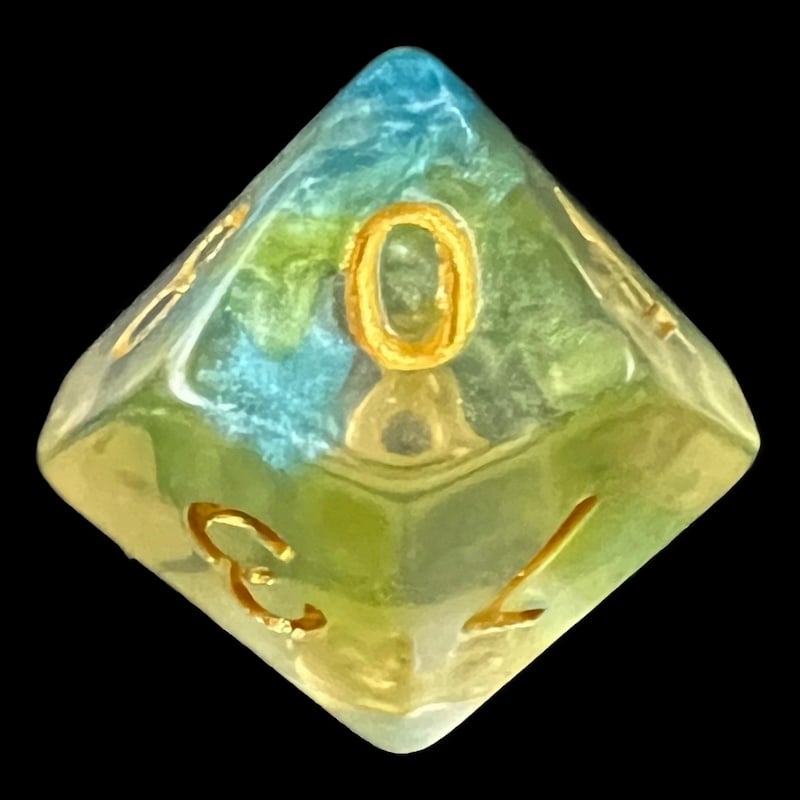 HALF PRICE CLEARANCE TDSO Pearl Swirl Yellow & Blue D10 Dice