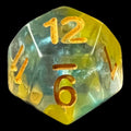 HALF PRICE CLEARANCE TDSO Pearl Swirl Yellow & Blue D12 Dice
