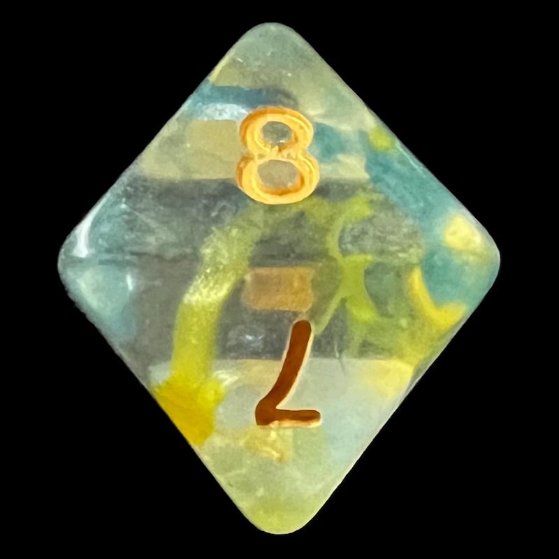 HALF PRICE CLEARANCE TDSO Pearl Swirl Yellow & Blue D8 Dice