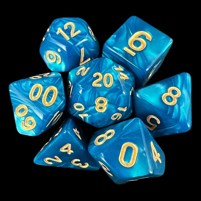 TDSO Pearl Teal & Gold 7 Dice Polyset