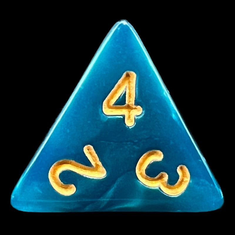 TDSO Pearl Teal & Gold D4 Dice