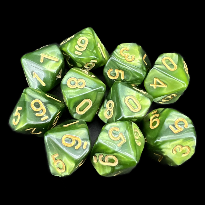 TDSO Pearl Verdant Green & Gold 10 x D10 Dice Set