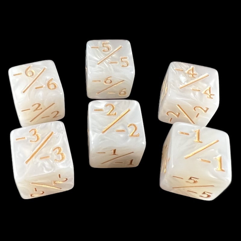TDSO Pearl White & Gold Negative Counter 6 x D6 Dice Set