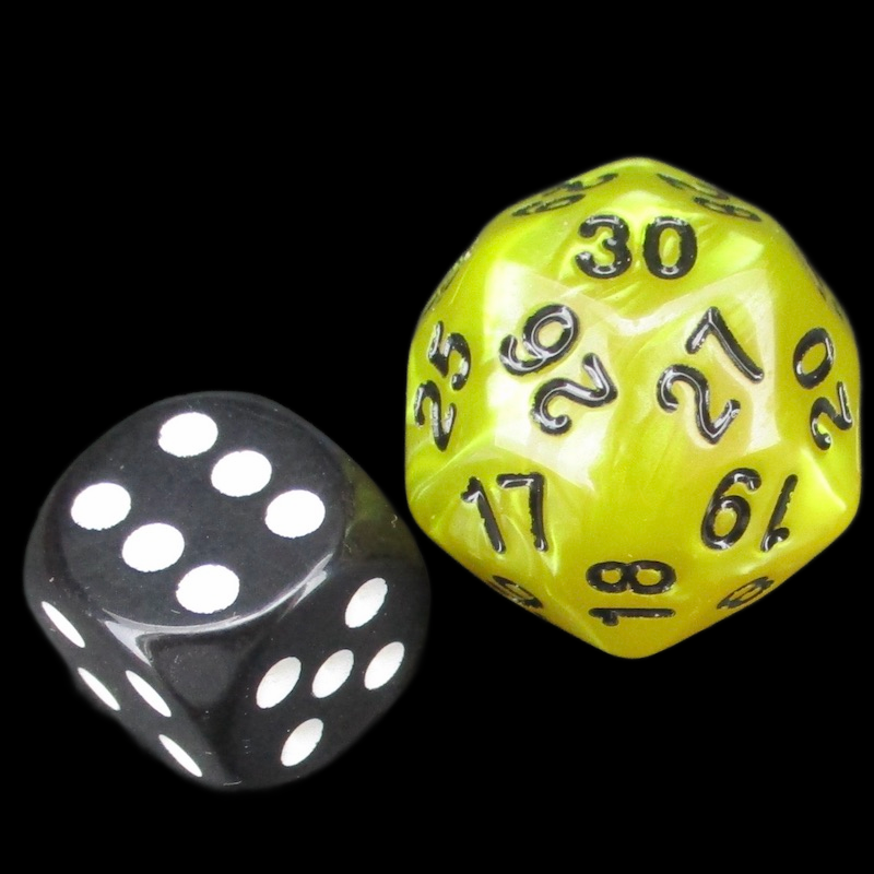 TDSO Pearl Yellow & Black Spindown  / Countdown 25mm D30 Dice