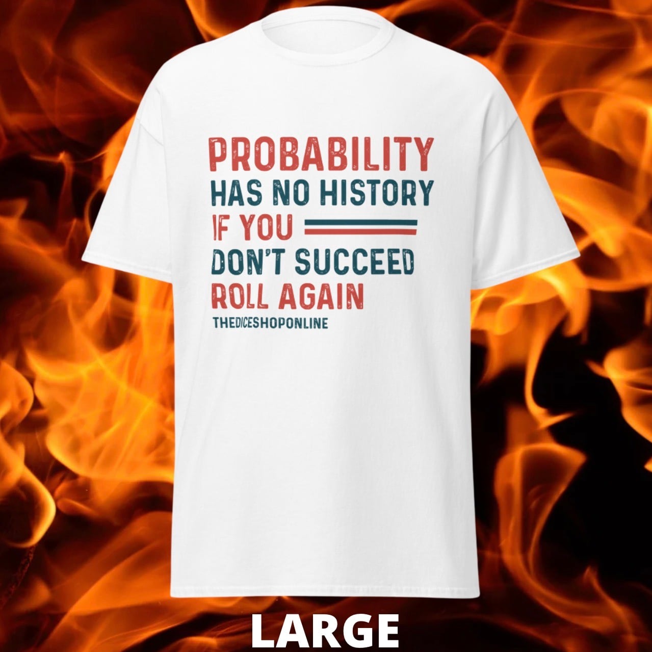 SPECIAL OFFER TDSO Gamer T-Shirt 'Probability has no history' WHITE LARGE 33% OFF