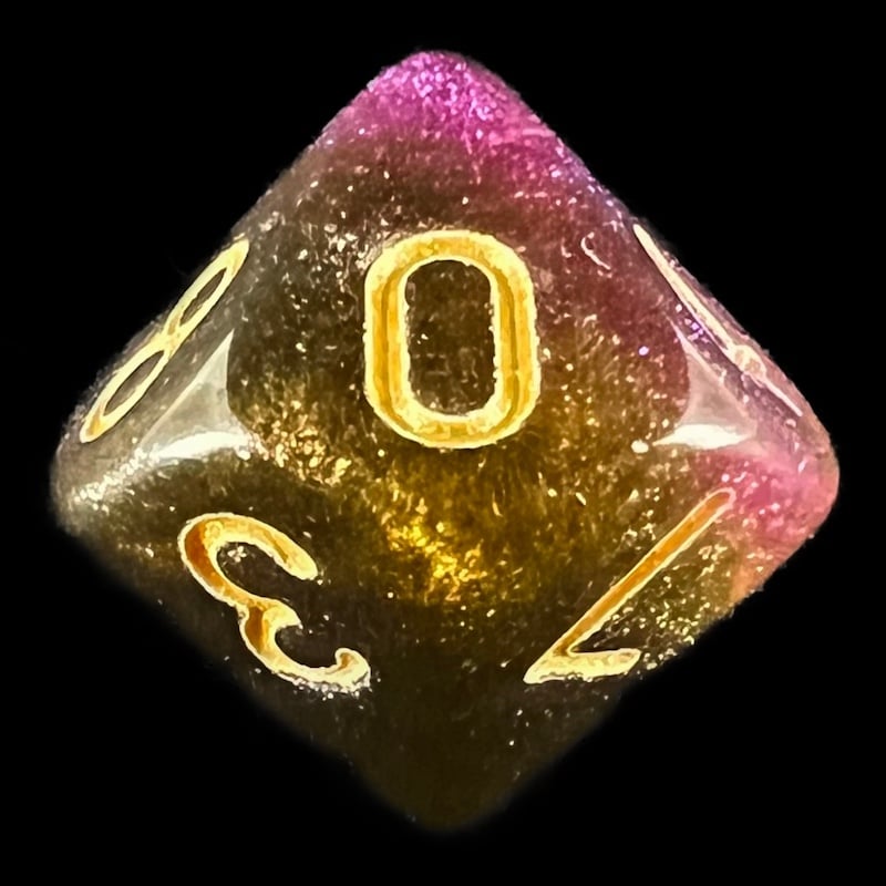 HALF PRICE CLEARANCE TDSO Phoenix Multi Glitter Black Gold & Purple D10 Dice