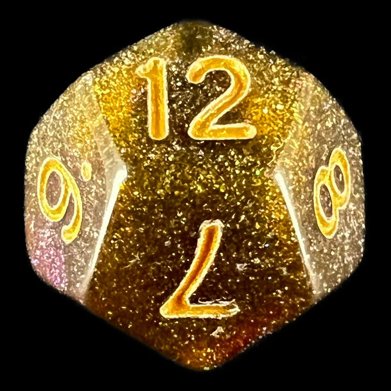 HALF PRICE CLEARANCE TDSO Phoenix Multi Glitter Black Gold & Purple D12 Dice