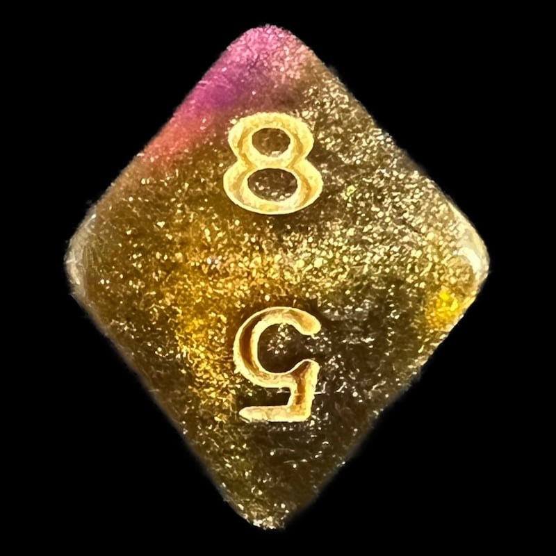HALF PRICE CLEARANCE TDSO Phoenix Multi Glitter Black Gold & Purple D8 Dice