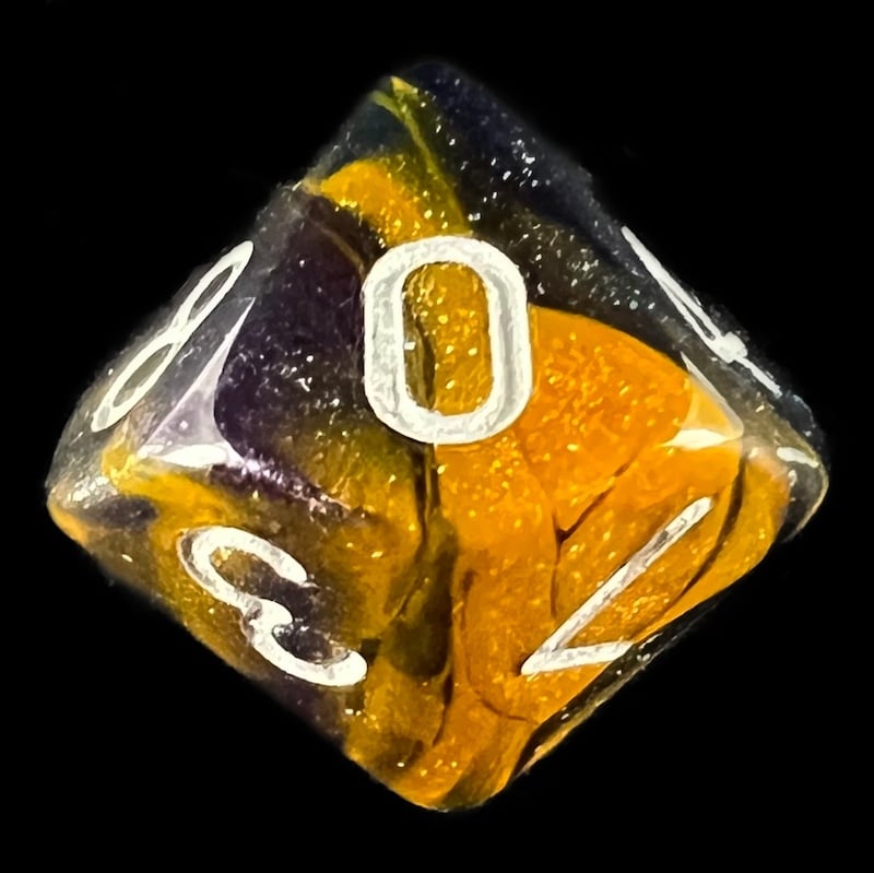 HALF PRICE CLEARANCE TDSO Phoenix Multi Glitter Blue Gold & Purple D10 Dice