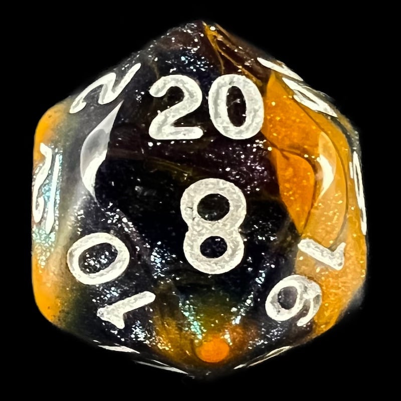HALF PRICE CLEARANCE TDSO Phoenix Multi Glitter Blue Gold & Purple D20 Dice
