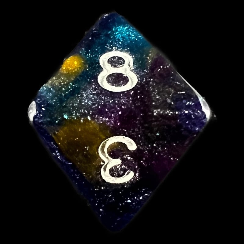 HALF PRICE CLEARANCE TDSO Phoenix Multi Glitter Blue Gold & Purple D8 Dice