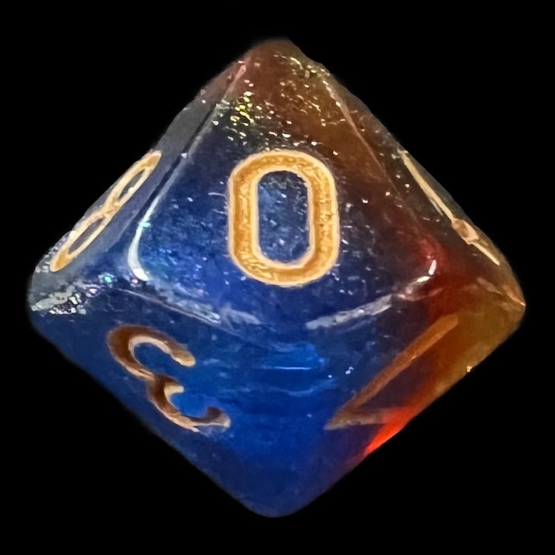 HALF PRICE CLEARANCE TDSO Phoenix Multi Glitter Blue Gold & Red D10 Dice