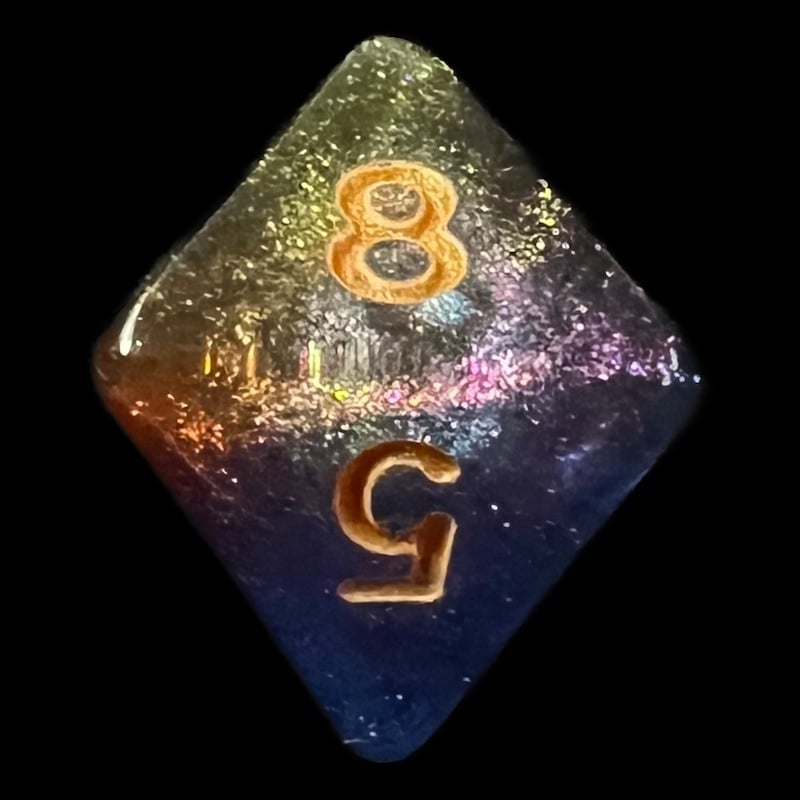 HALF PRICE CLEARANCE TDSO Phoenix Multi Glitter Blue Gold & Red D8 Dice