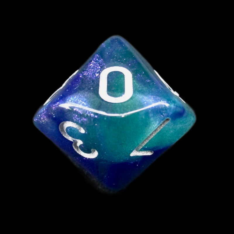 TDSO Light Reactive Blue & Green with Silver D10 Dice