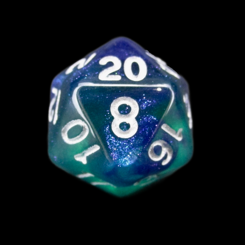 TDSO Light Reactive Blue & Green with Silver D20 Dice