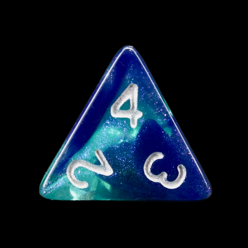 TDSO Light Reactive Blue & Green with Silver D4 Dice