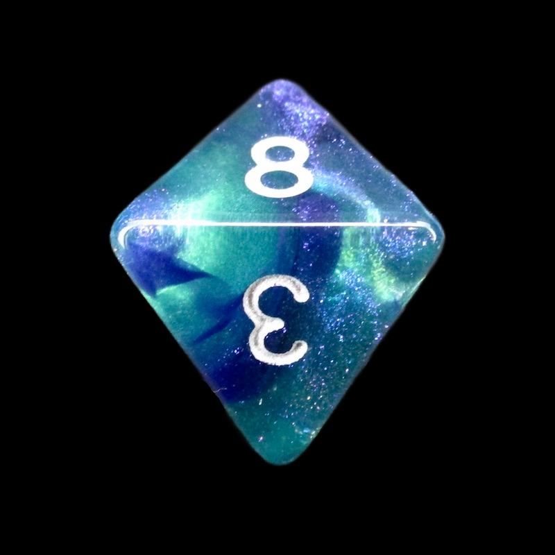 TDSO Light Reactive Blue & Green with Silver D8 Dice