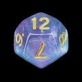 TDSO Light Reactive Cyan & Purple with Gold D12 Dice