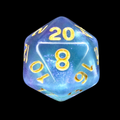TDSO Light Reactive Cyan & Purple with Gold D20 Dice