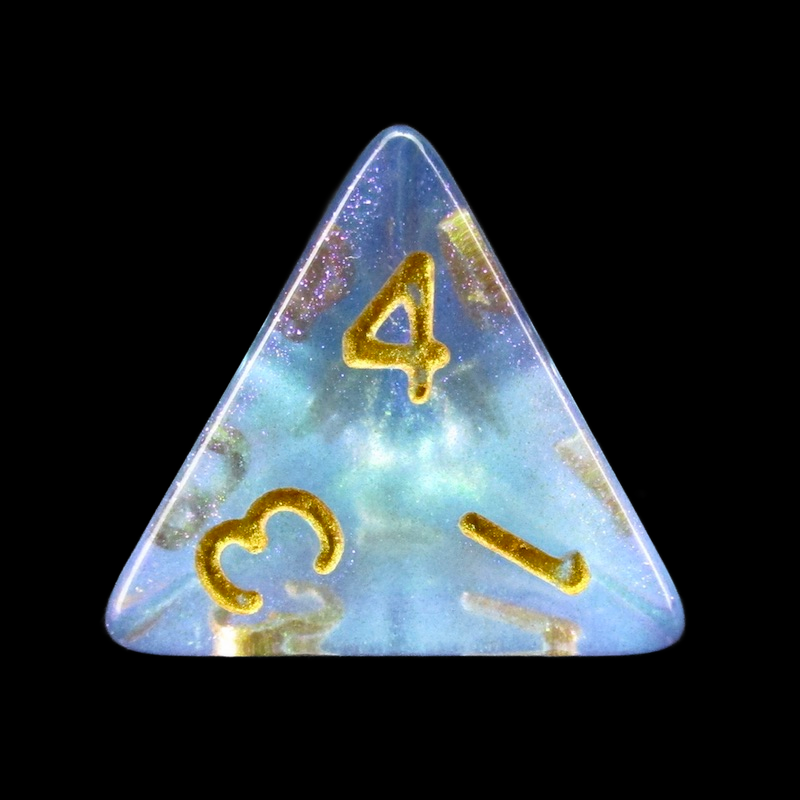 TDSO Light Reactive Cyan & Purple with Gold D4 Dice