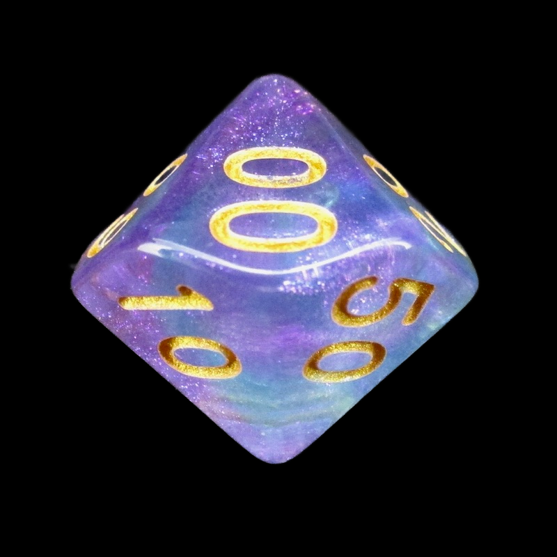 TDSO Light Reactive Cyan & Purple with Gold Percentile Dice