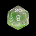 TDSO Light Reactive Green & Purple with Silver D20 Dice